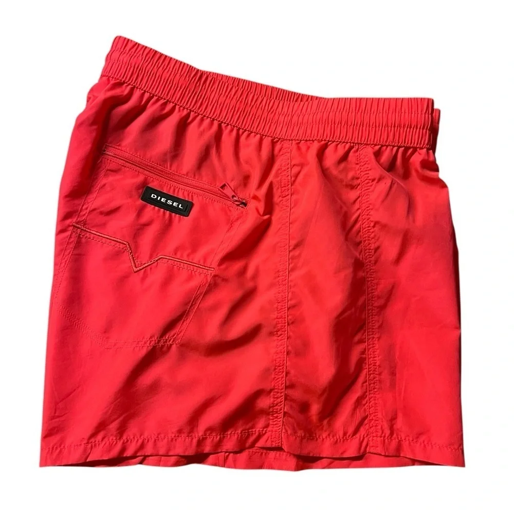 Diesel Bright Red Lined Swim Trunks With Mohican Head Size XL